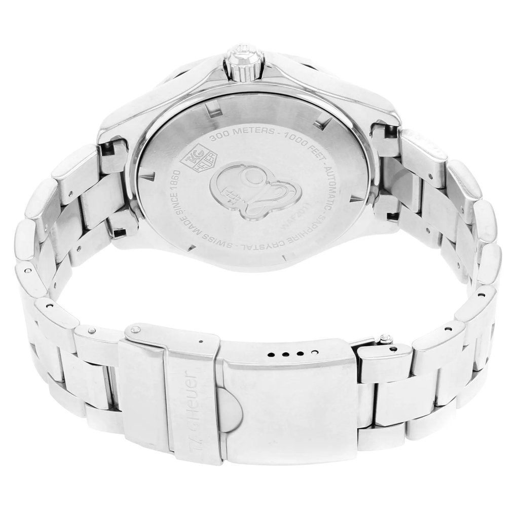 Back View Of {Caseback} Back Case And Closed Stainless Steel Band Of TAG Heuer WAF2011.BA0818 Watch Pre Owned Condition