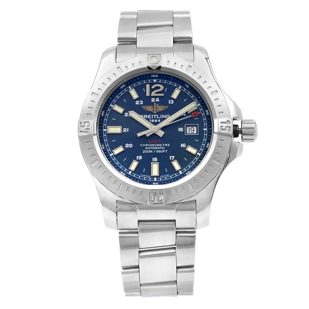 Front Full View Of Breitling A1738811/C906-173A Stainless Steel Watch Pre Owned Condition {Product Condition}