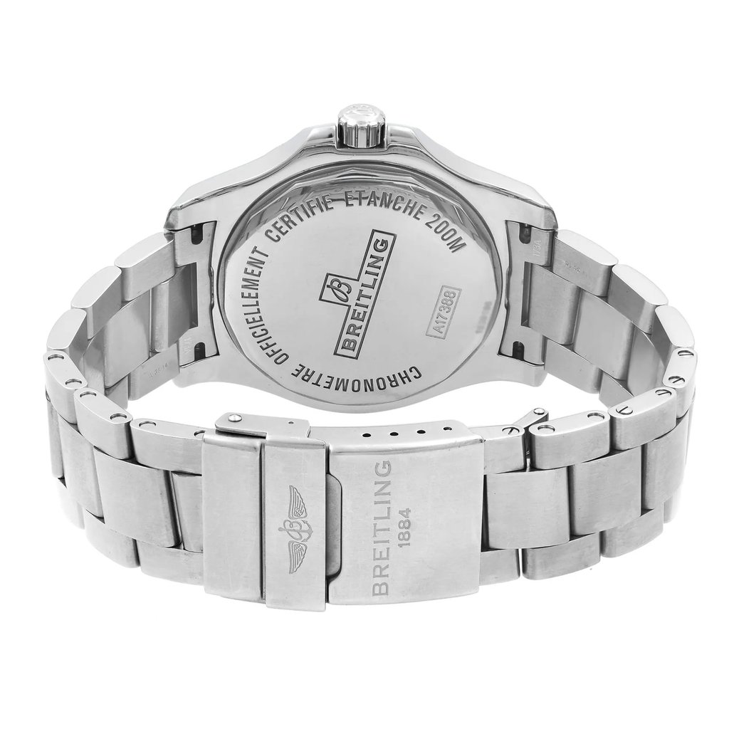 Back View Of {Caseback} Back Case And Closed Stainless Steel Band Of Breitling A1738811-BD44-173A Watch Pre Owned Condition