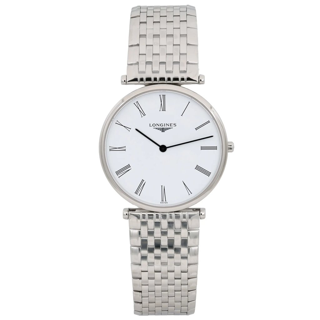 Front Full View Of Longines L4.755.4.11.C Stainless Steel Watch Unworn Condition Excellent