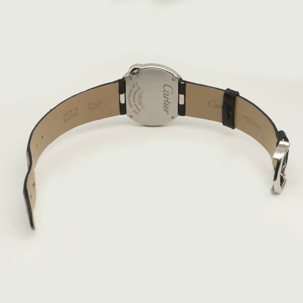 Back View Of Screwback Back Case And Open Leather Band Of Cartier W4BL0003 Watch Pre Owned Condition