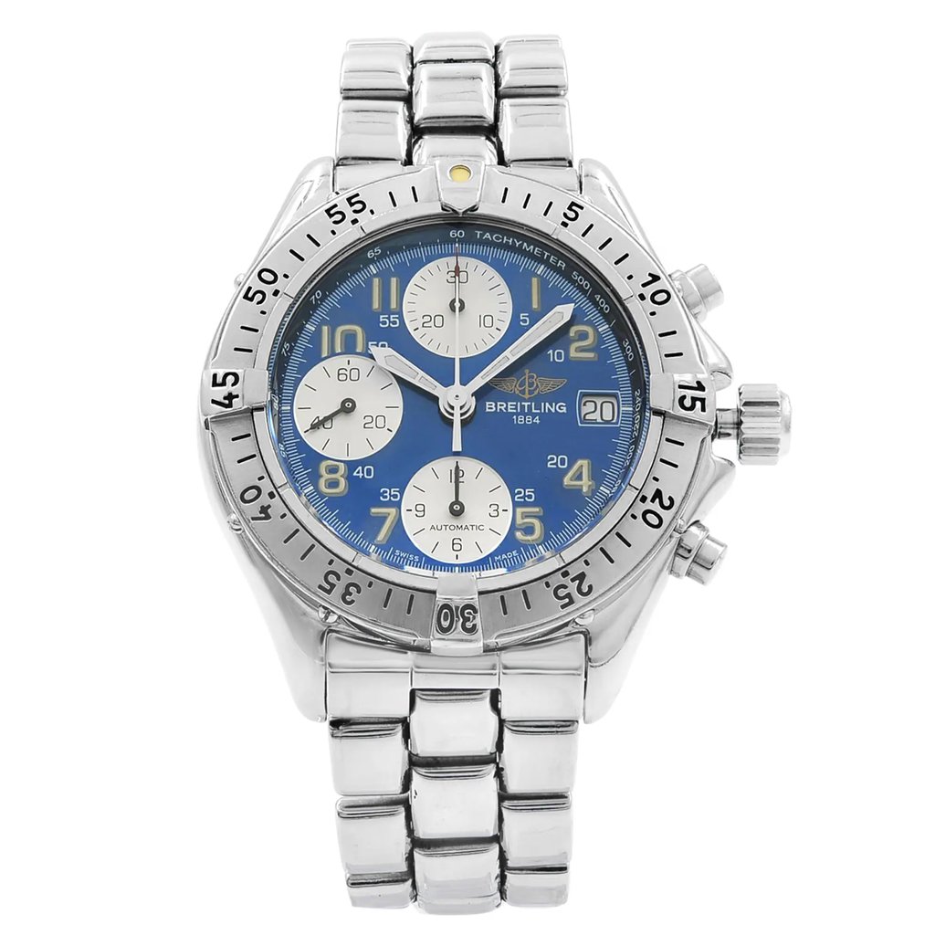 Front Full View Of Breitling A13035.1 Stainless Steel Watch Pre Owned Condition {Product Condition}