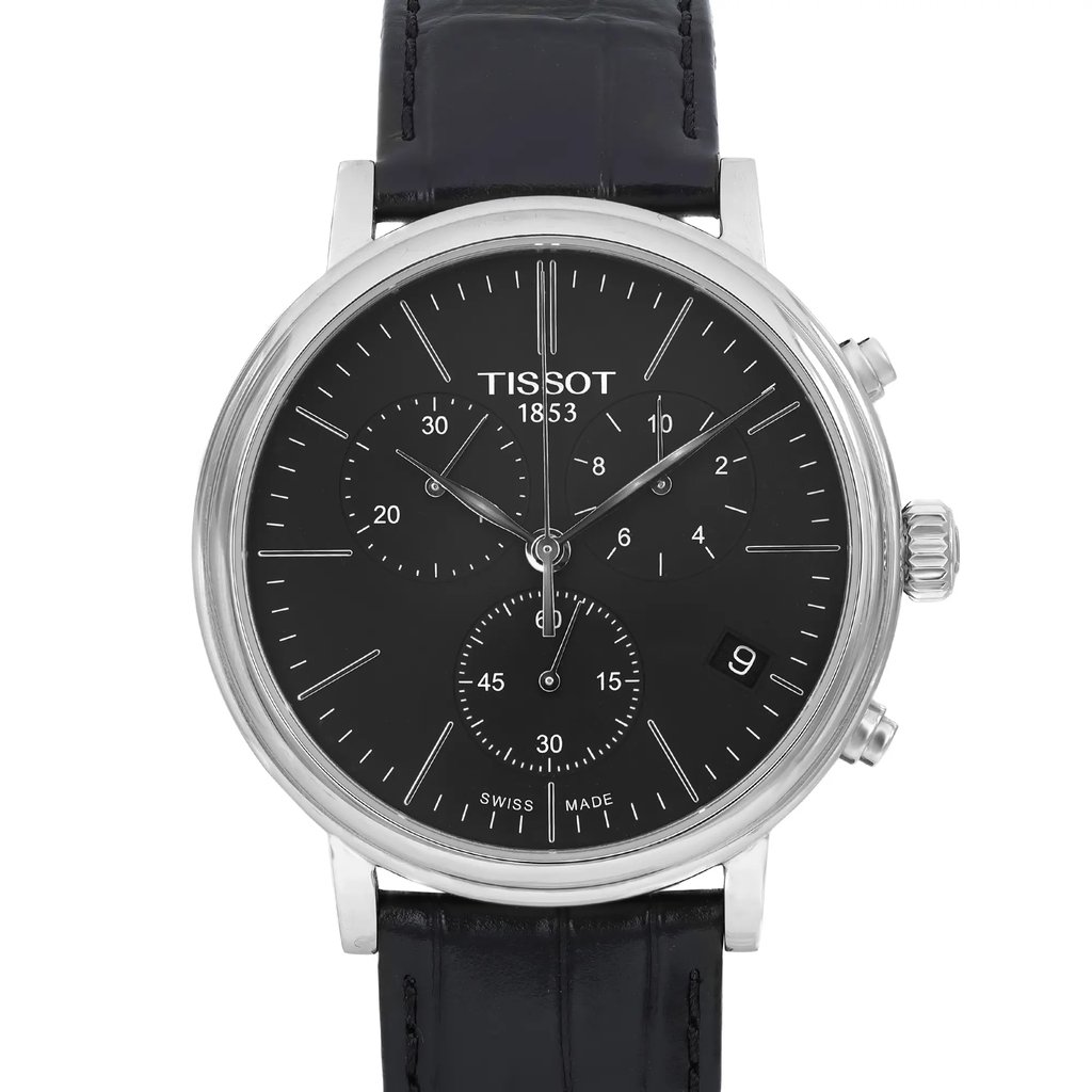 Up Close Front Facing Picture Of Tissot T122.417.16.051.00 Stainless Steel Watch Display Model Condition