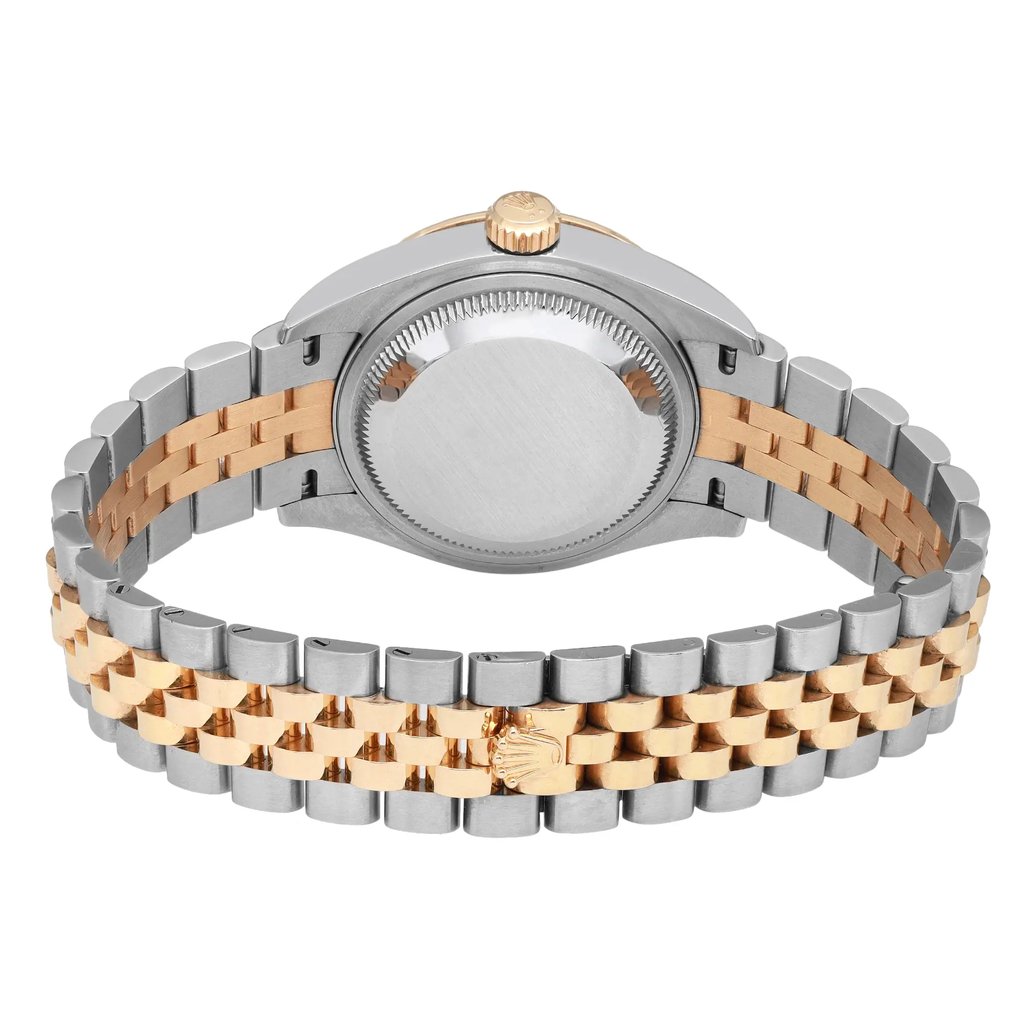 Back View Of Solid Back Case And Closed Stainless Steel,Gold Band Of Rolex 279383RBR Watch Pre Owned Condition