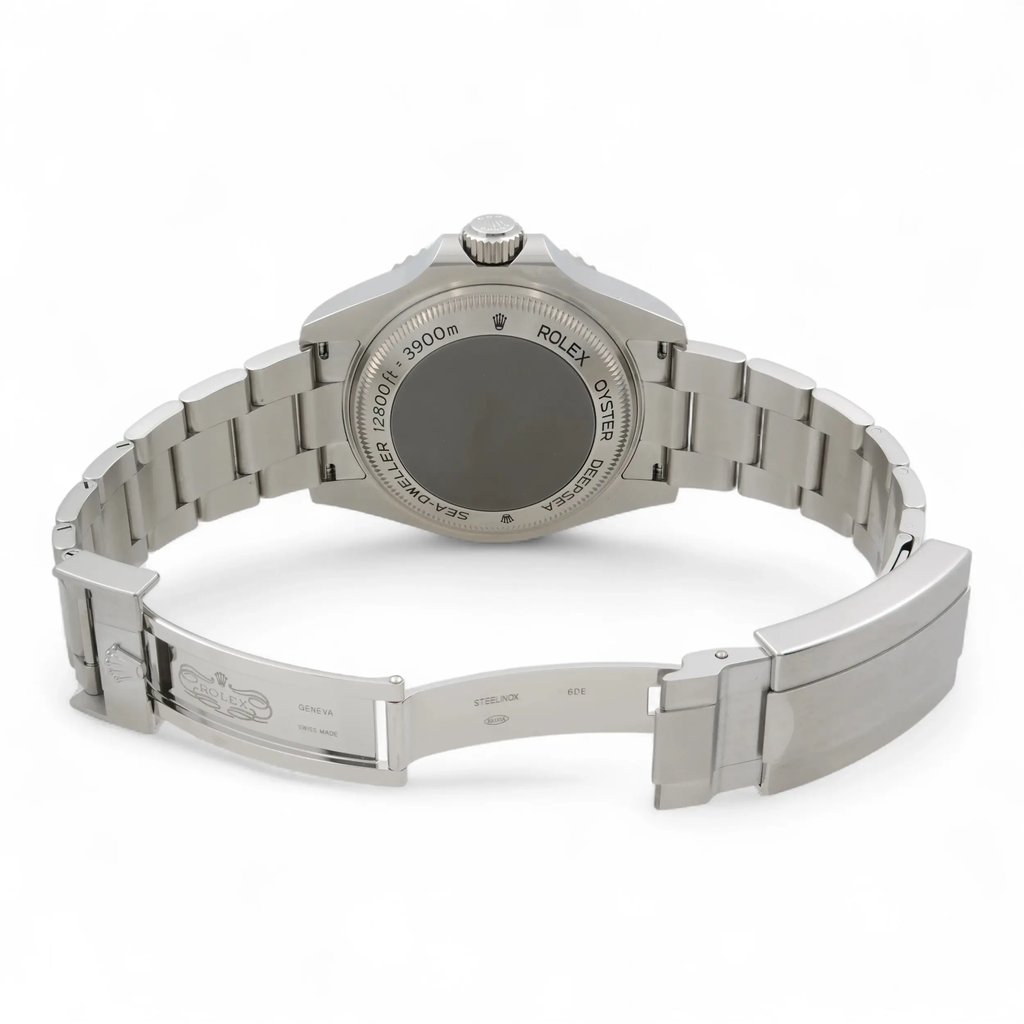Back View Of Screwback Back Case And Open Stainless Steel Band Of Rolex 126660 Watch Pre Owned Condition