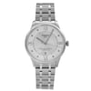 An image of a Wristwatch by Tissot. This Display Model item is designed for Men, featuring a Casual style. It has a Mechanical (Automatic) movement and an Analog display with a Silver dial color. The indices include 12-Hour Dial,Diamond Markers. The band is made of Stainless Steel and the case is made of Stainless Steel. The watch has a Round shape with a case size of 42 mm and a case thickness of 11 mm.