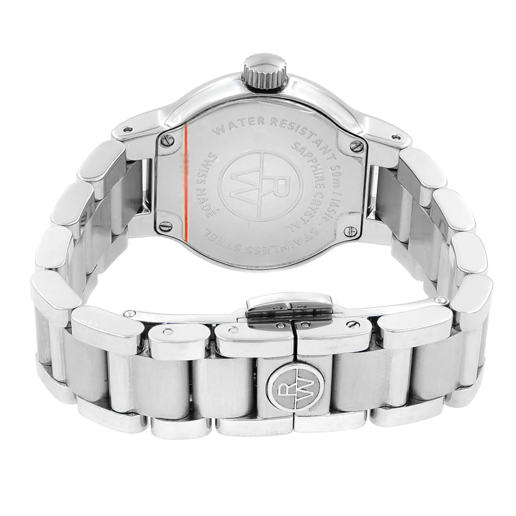 Back View Of Screwback Back Case And Closed Stainless Steel Band Of RAYMOND WEIL 5927-ST-00907 Watch Pre Owned Condition