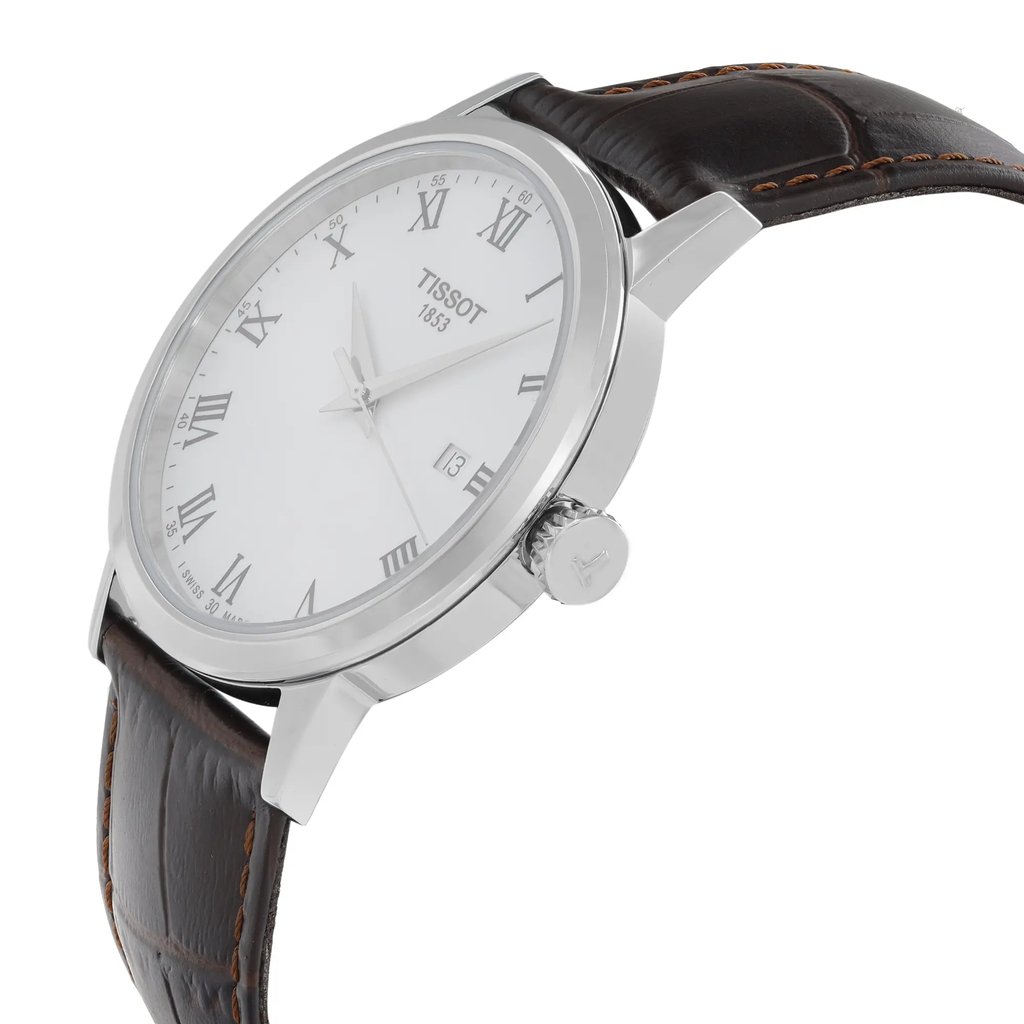 View Of Crown Facing Side Of Tissot T129.410.16.013.00 Stainless Steel Watch Display Model Condition