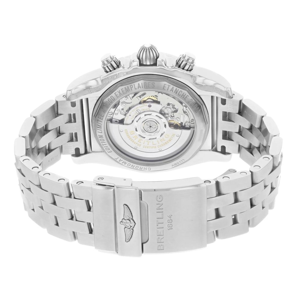 Back View Of {Caseback} Back Case And Closed Stainless Steel Band Of Breitling AB011110-BA50SS Watch Pre Owned Condition