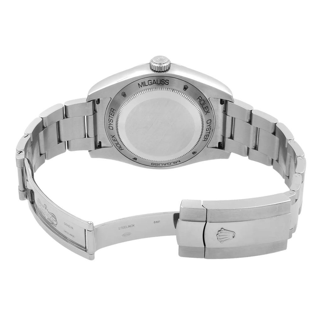 Back View Of {Caseback} Back Case And Open Stainless Steel Band Of Rolex 116400GV Watch Pre Owned Condition