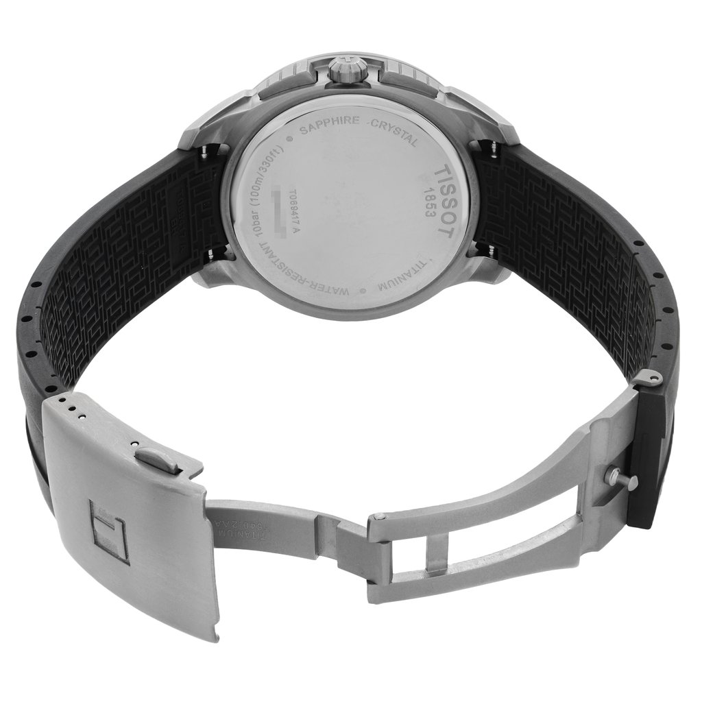 Back View Of Snap Back Case And Open Rubber Band Of Tissot T069.417.47.051.00 Watch Pre Owned Condition