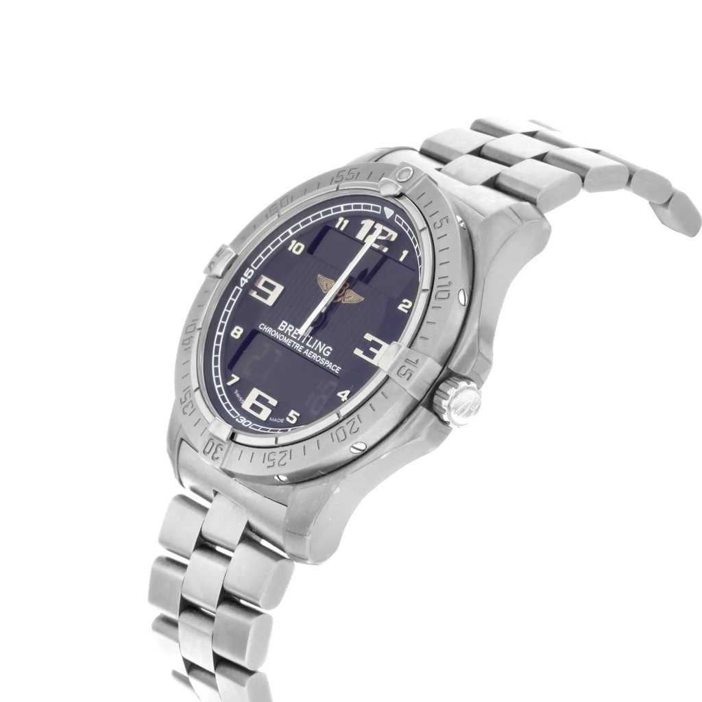 View Of Crown Facing Side Of Breitling Avantage E7936210/B962-TI Titanium Watch Pre Owned Condition