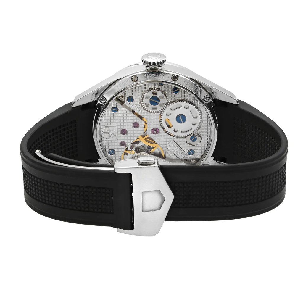 Back View Of Exhibition Back Case And Closed Rubber Band Of TAG Heuer WV3010.EB0025 Watch Pre Owned Condition