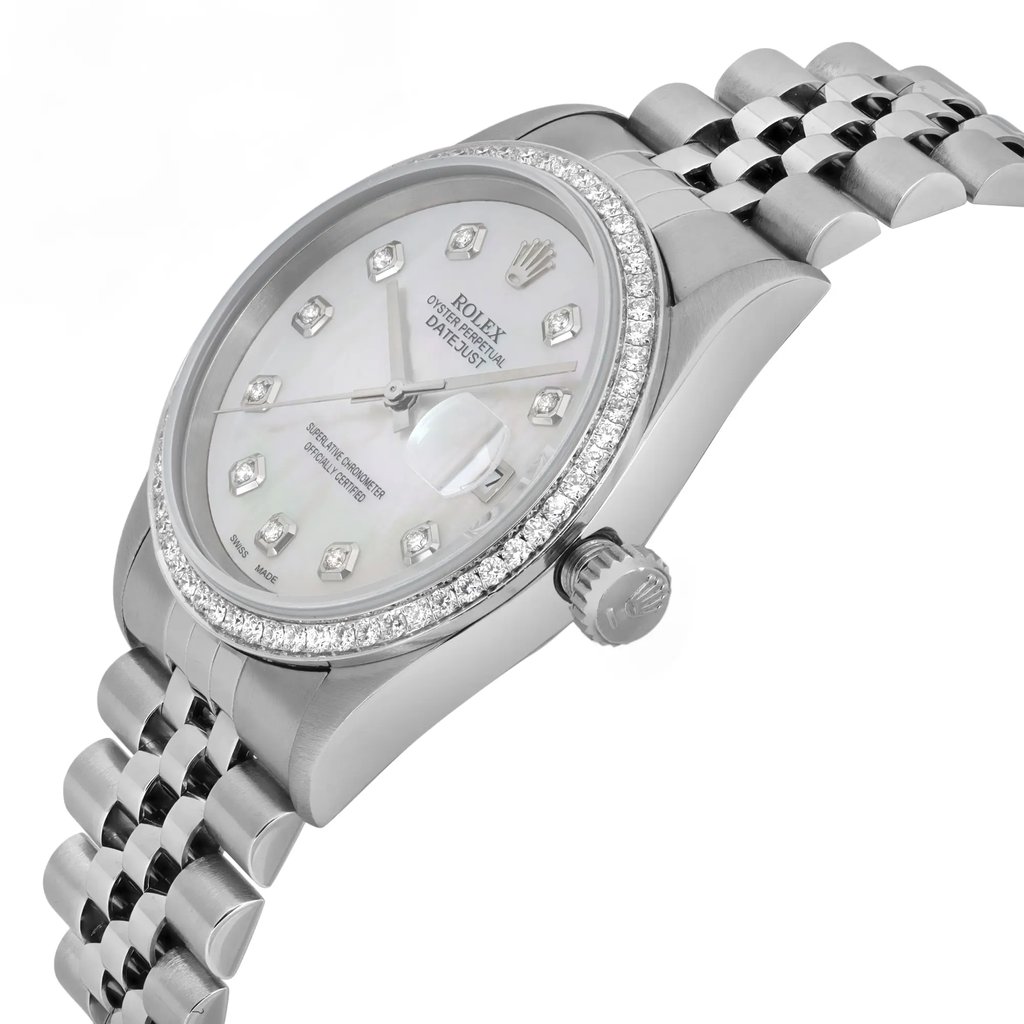 View Of Crown Facing Side Of Rolex 16200 Stainless Steel Watch Pre Owned Condition