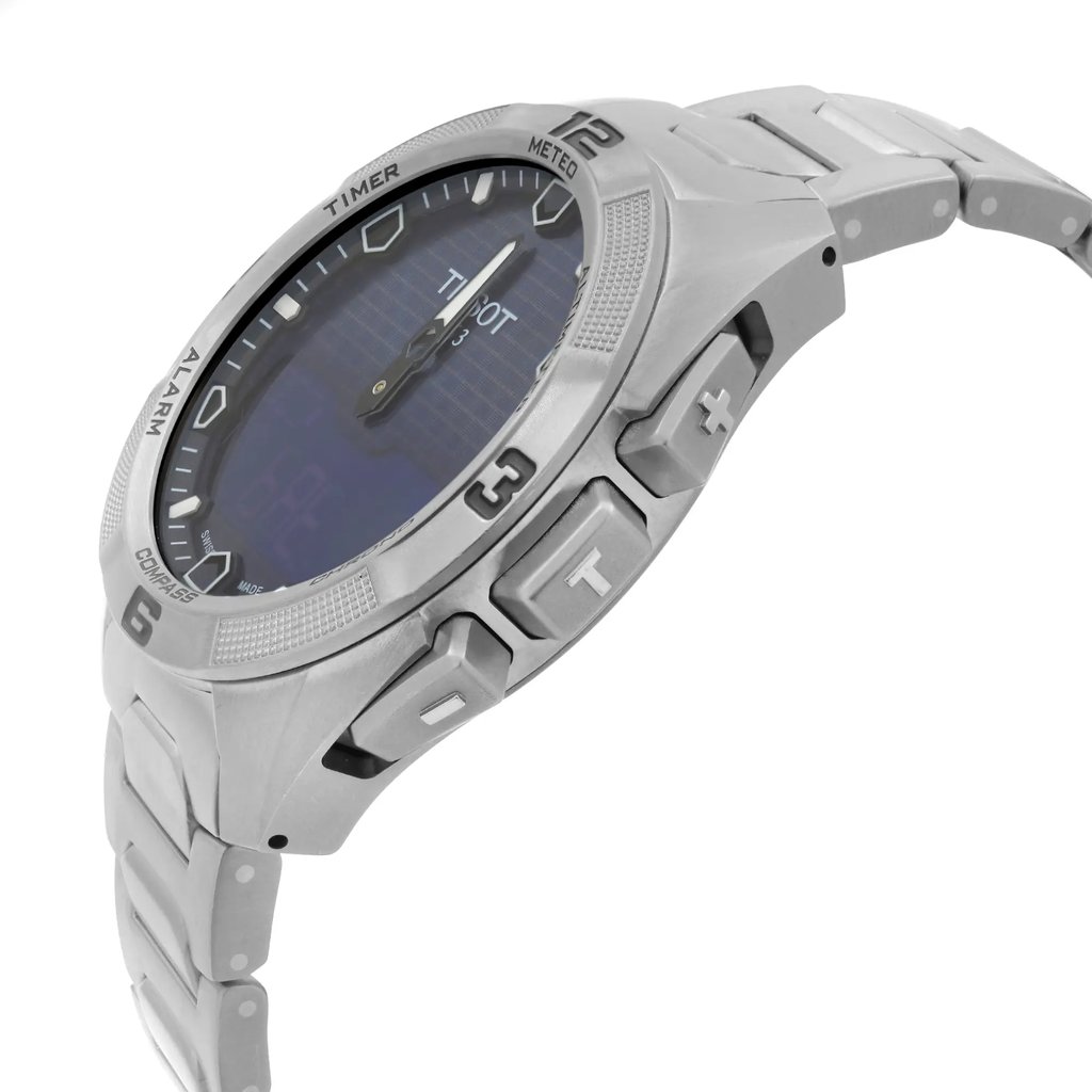 View Of Crown Facing Side Of Tissot T091.420.44.041.00 Titanium Watch Pre Owned Condition