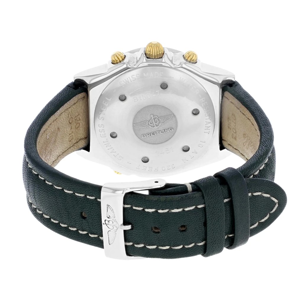 Back View Of {Caseback} Back Case And Closed Leather Band Of Breitling B15047 Watch Pre Owned Condition