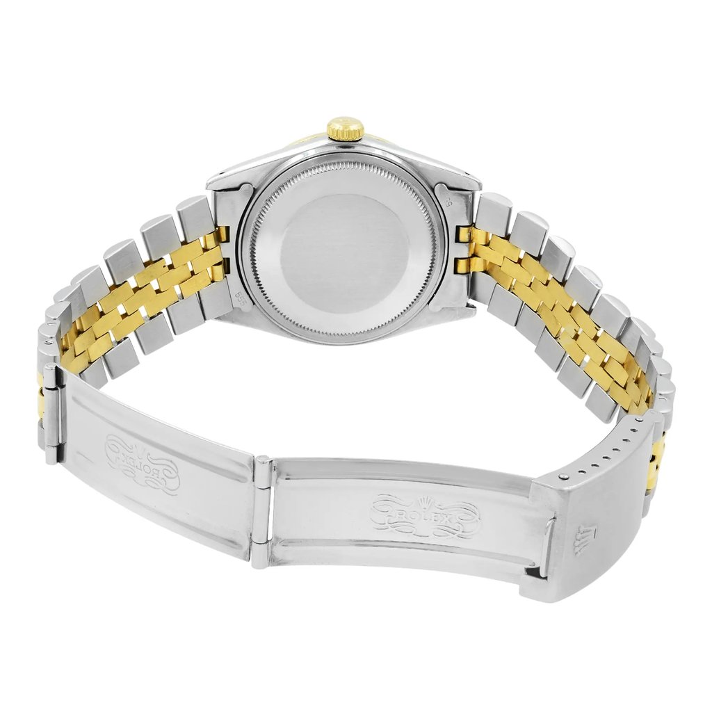 Back View Of {Caseback} Back Case And Open Stainless and Solid Gold Band Of Rolex 16000 Watch Pre Owned Condition