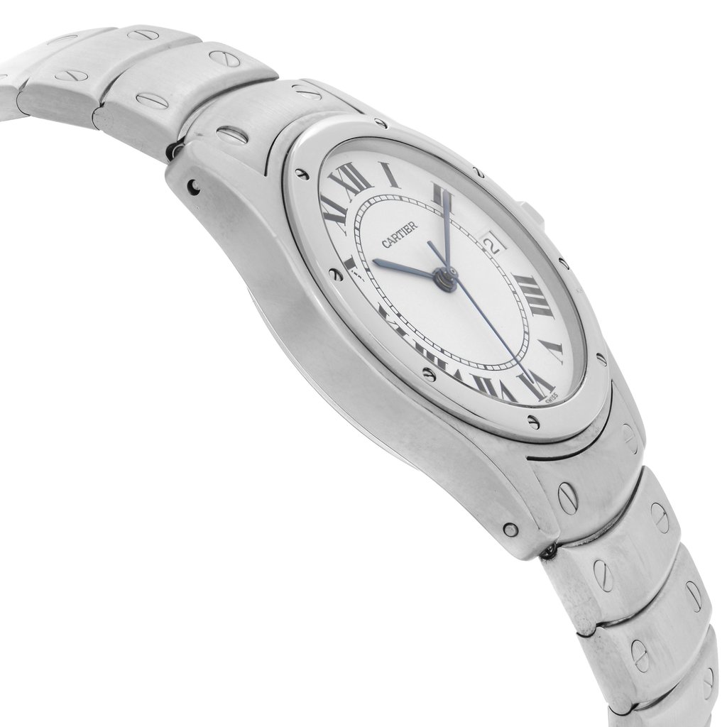View Of Opposite Crown Facing Side Of Cartier 1920-1 Stainless Steel Watch Pre Owned Condition