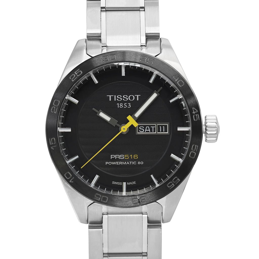 Up Close Front Facing Picture Of Tissot T100.430.11.051.00 Stainless Steel Watch Display Model Condition