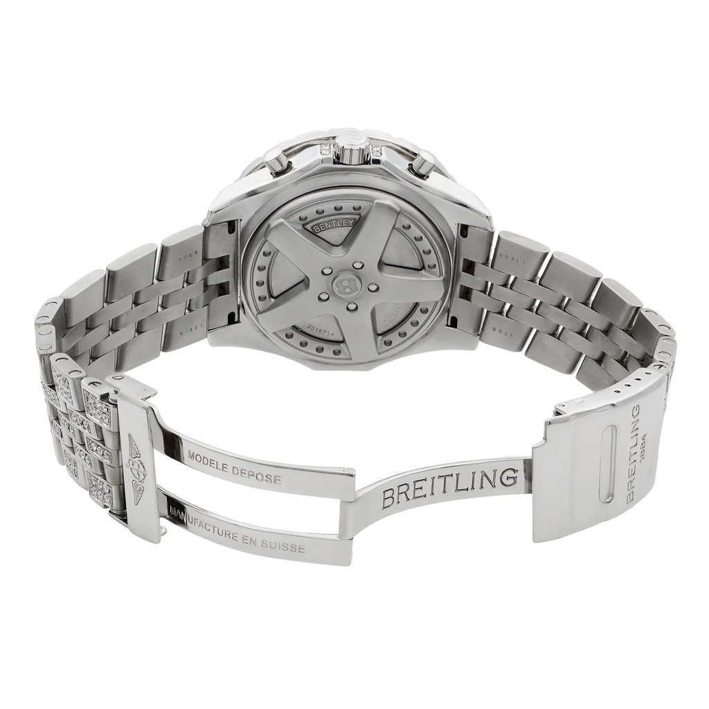 Back View Of {Caseback} Back Case And Open Stainless Steel Band Of Breitling A44362 Watch Pre Owned Condition