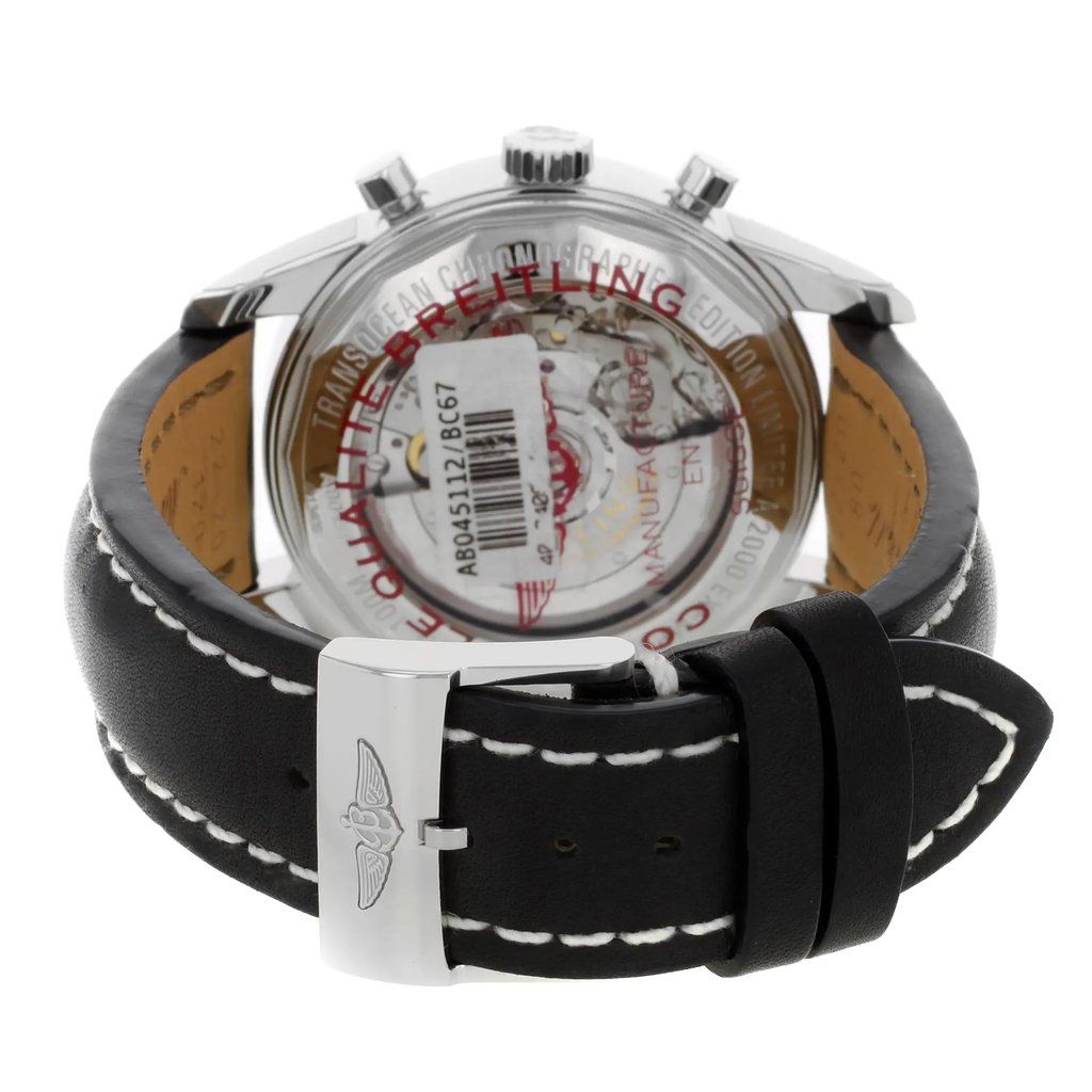 Back View Of {Caseback} Back Case And Closed Leather Band Of Breitling AB045112/BC67-435X Watch Pre Owned Condition