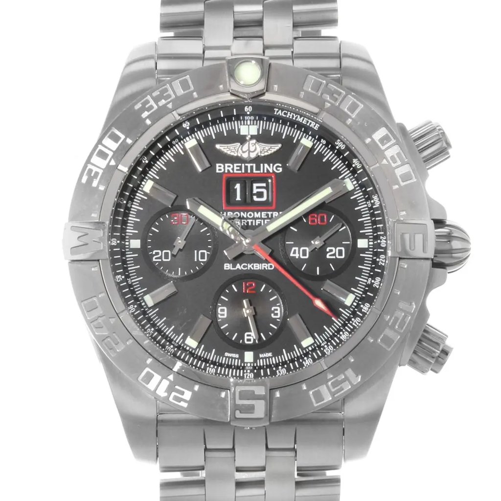 Up Close Front Facing Picture Of Breitling A4436010/BB71-379A Stainless Steel Watch Display Model Condition