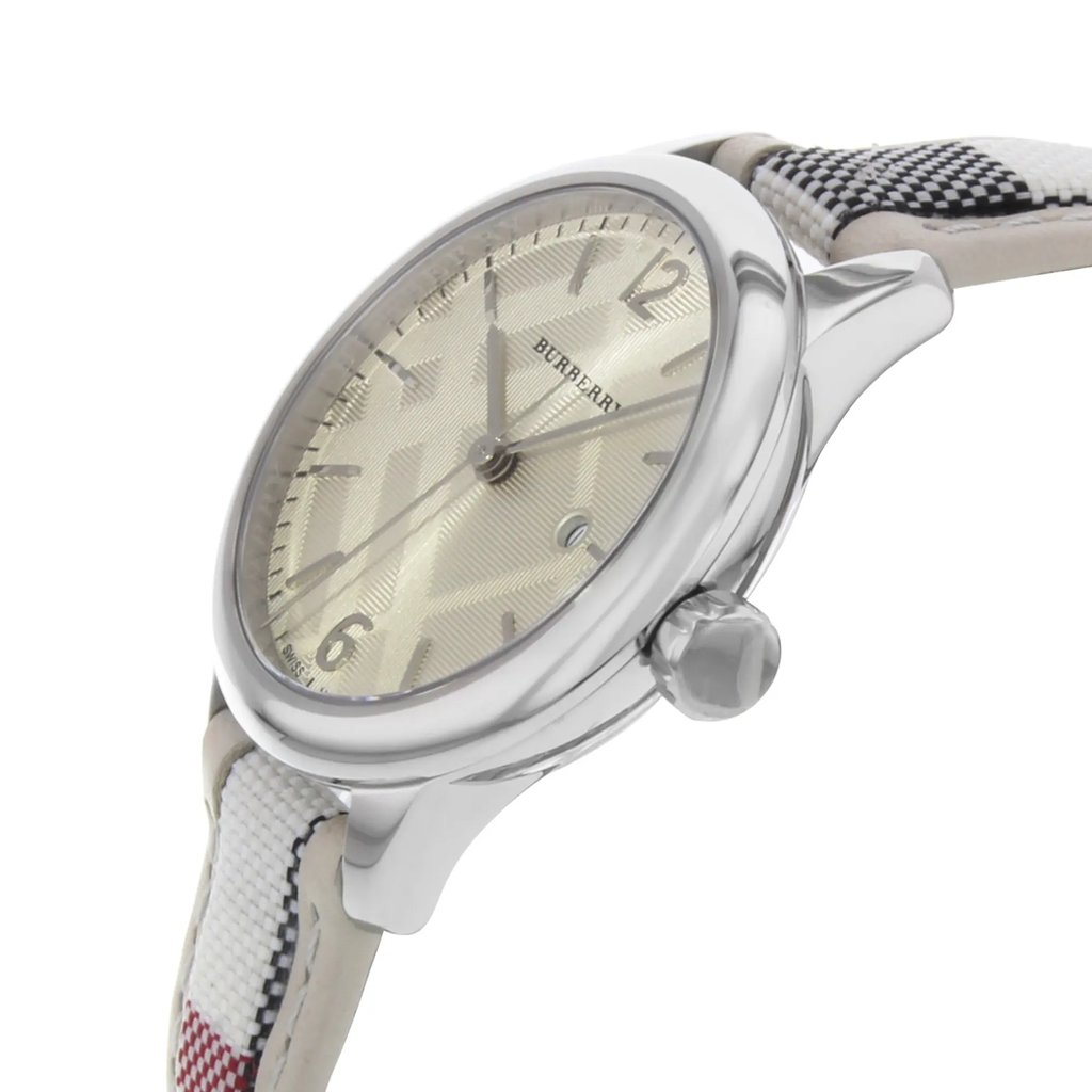 View Of Crown Facing Side Of Burberry BU10113 Stainless Steel Watch Pre Owned Condition