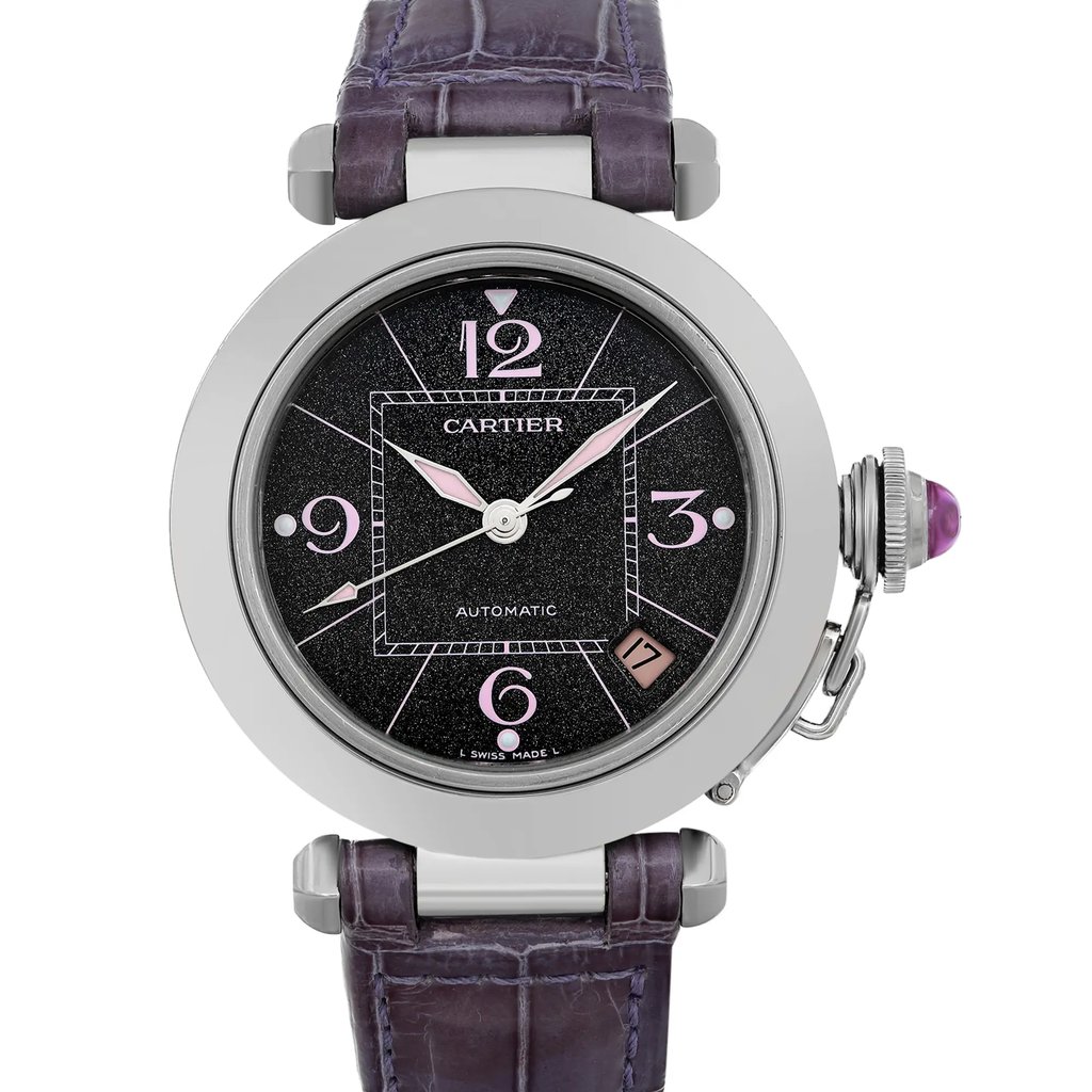 Up Close Front Facing Picture Of Cartier 2324 Stainless Steel Watch Pre Owned Condition