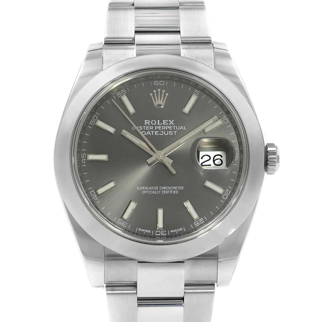 Up Close Front Facing Picture Of Rolex M126300-0007 Stainless Steel Watch Pre Owned Condition