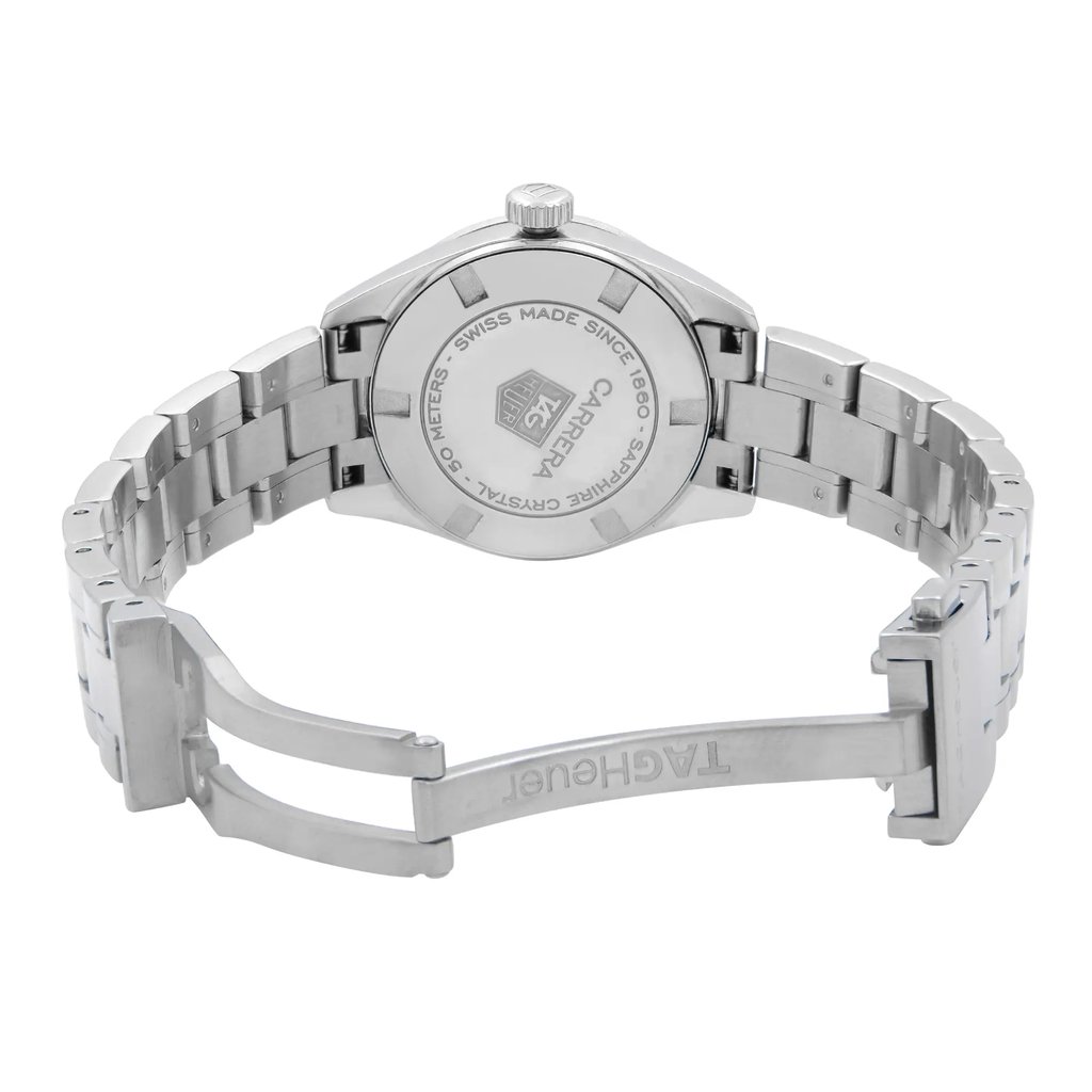 Back View Of Solid Back Case And Open Stainless Steel Band Of TAG Heuer WV1410.BA0793 Watch Pre Owned Condition
