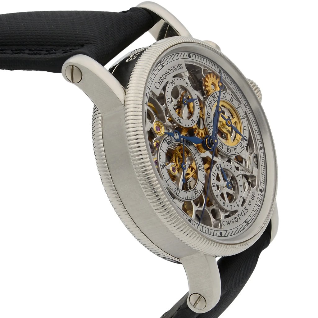 View Of Opposite Crown Facing Side Of Chronoswiss CH 7520 S Platinum Watch Pre Owned Condition