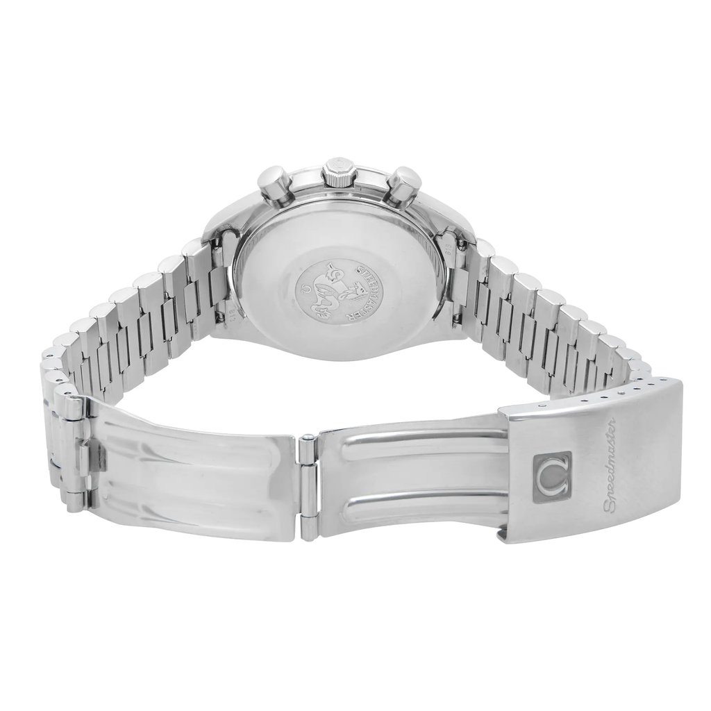 Back View Of Solid Back Case And Open Stainless Steel Band Of OMEGA 3511.80.00 Watch Pre Owned Condition