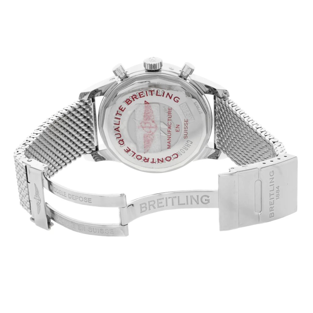 Back View Of {Caseback} Back Case And Open Stainless Steel Band Of Breitling A1931012/G750-154A Watch Display Model Condition