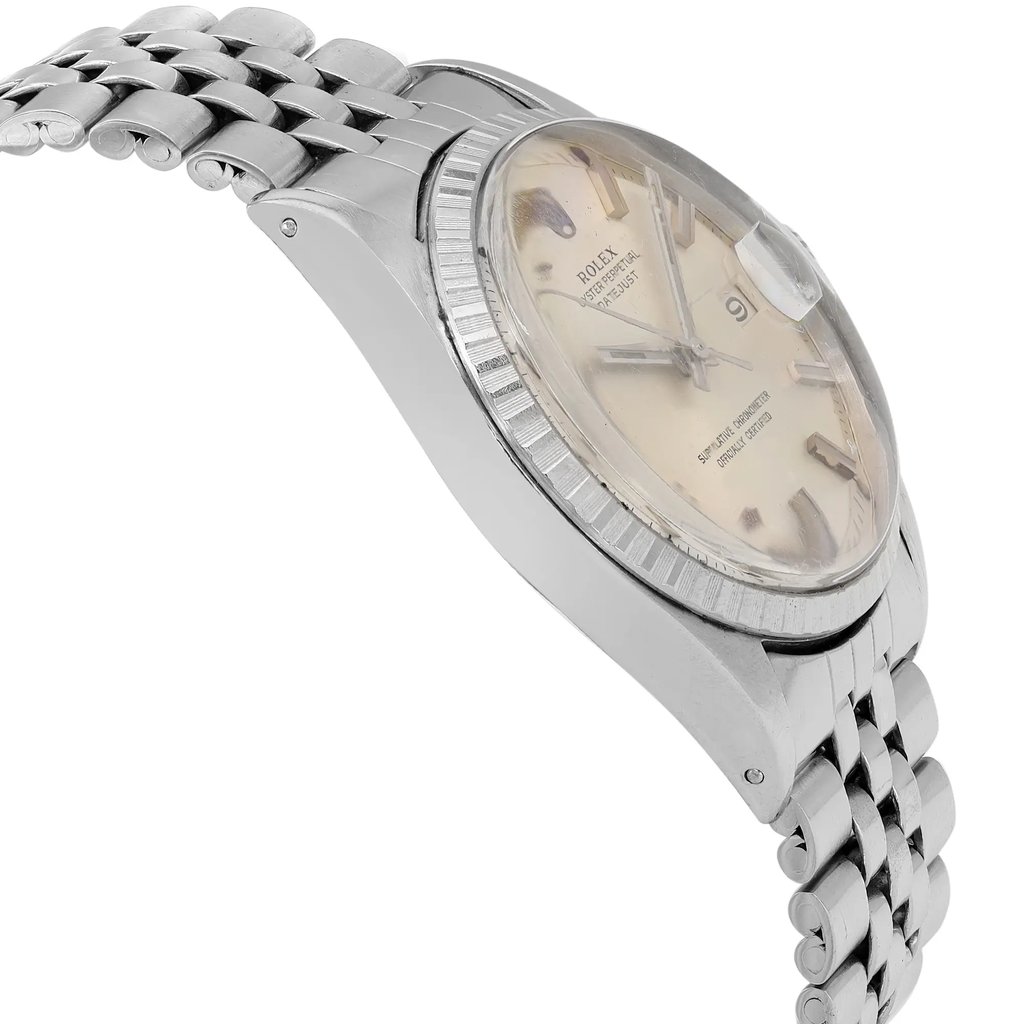 View Of Opposite Crown Facing Side Of Rolex 1603 Stainless Steel Watch Pre Owned Condition