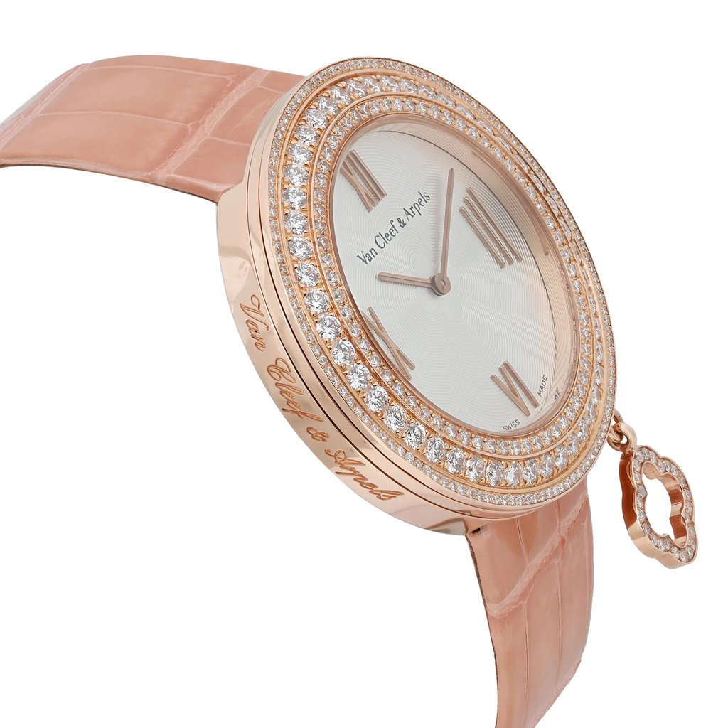View Of Opposite Crown Facing Side Of Van Cleef & Arpels VCARM93600 Rose Gold Watch Pre Owned Condition