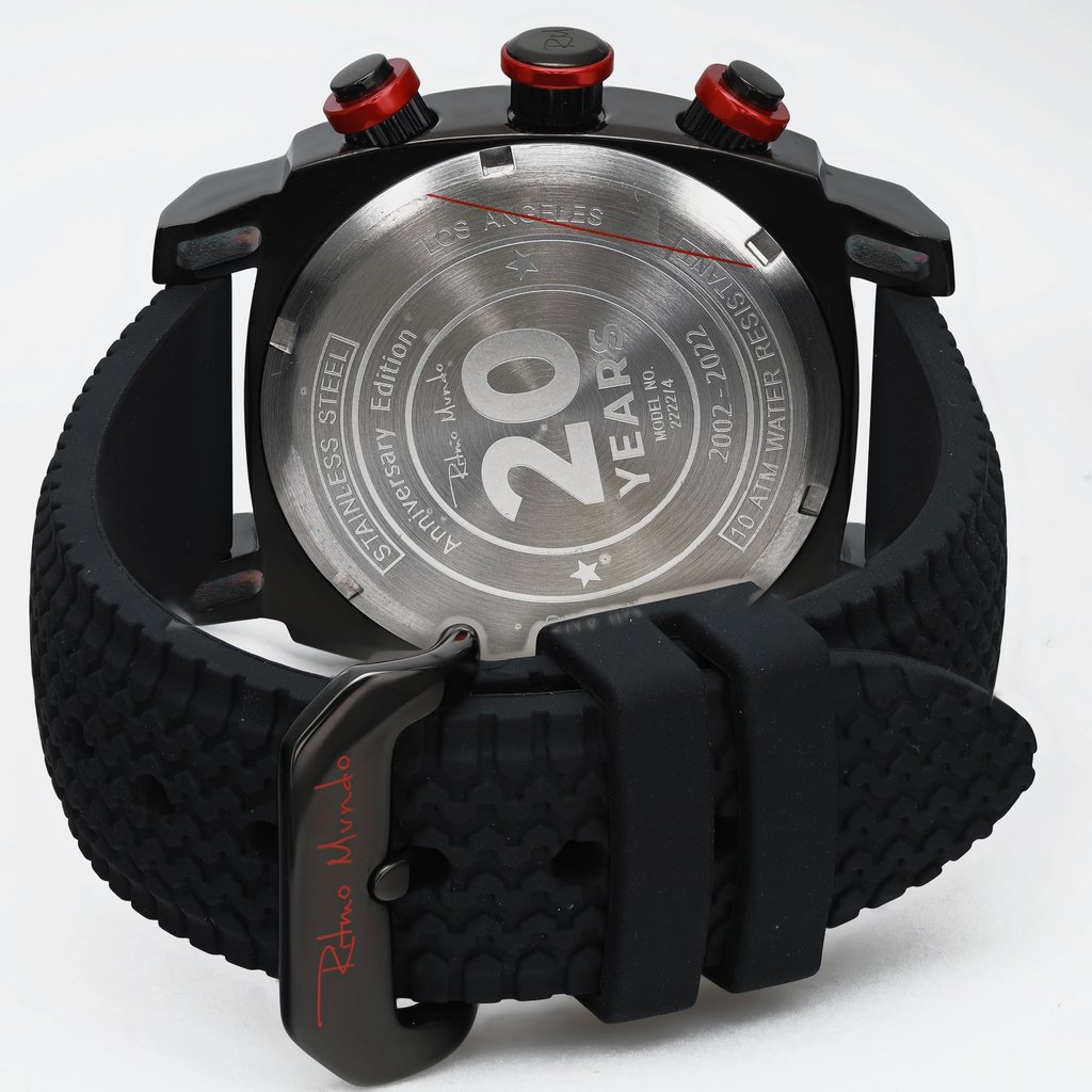 An image of a Wristwatch by Ritmo Mundo. This New With Defects item is designed for Men, featuring a Casual style. It has a Quartz movement and an Analog display with a Gray dial color. The indices include 12-Hour Dial,Arabic Numerals,Seconds Hand. The band is made of Rubber,Silicone and the case is made of Stainless Steel. The watch has a Round shape with a case size of 44 mm and a case thickness of 14 mm.