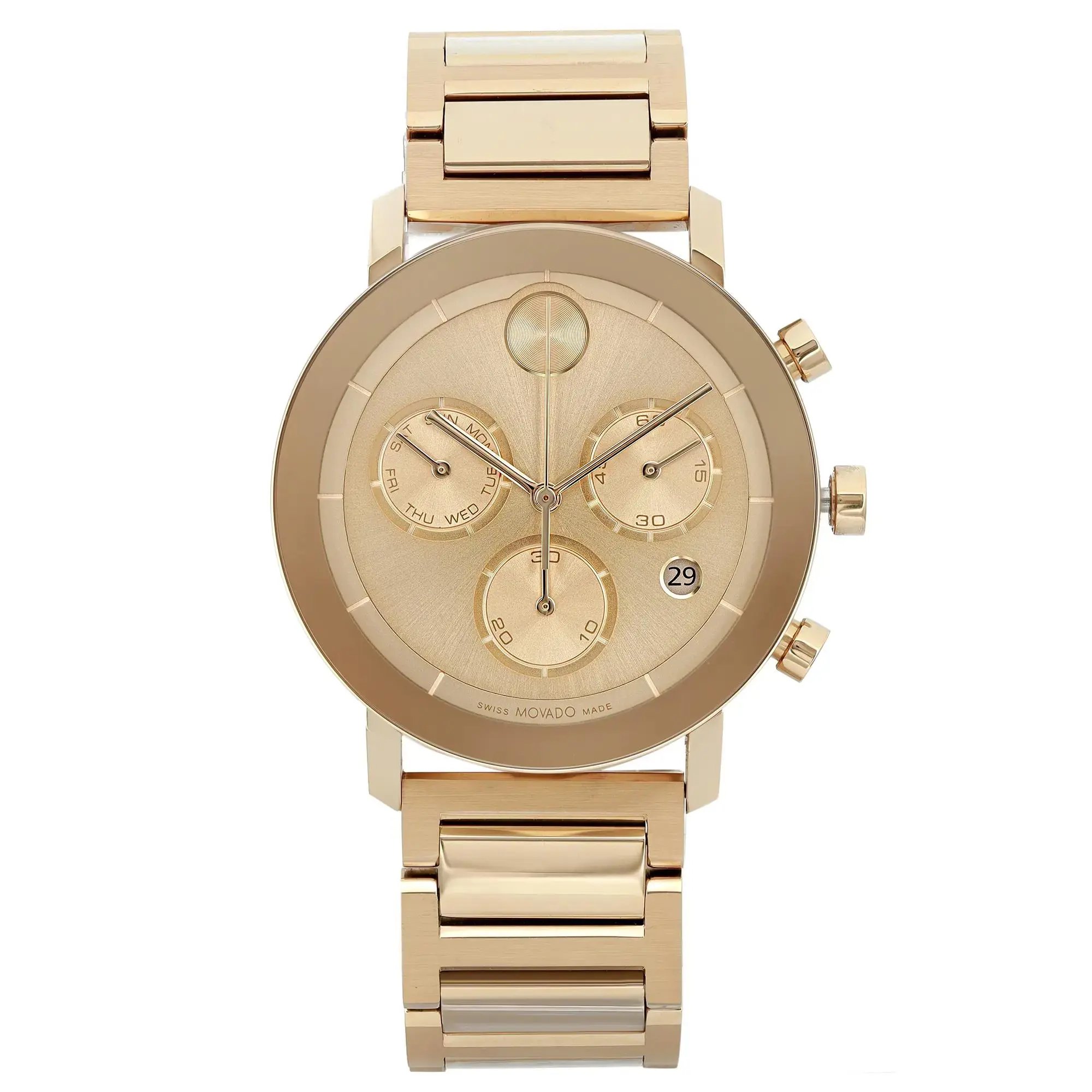 An image of a pre-owned wristwatch taken from a front full frontal view. The watch features a metallic band and a round face with additional dials. The watch is centered in the frame, showcasing its details clearly.