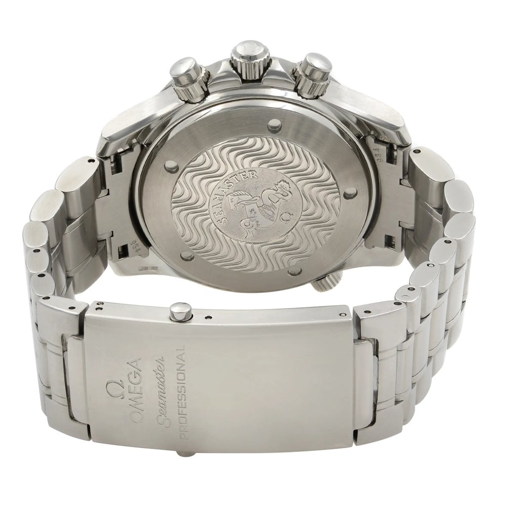 Back View Of Solid Back Case And Closed Stainless Steel Band Of OMEGA 2594.50.00 Watch Pre Owned Condition