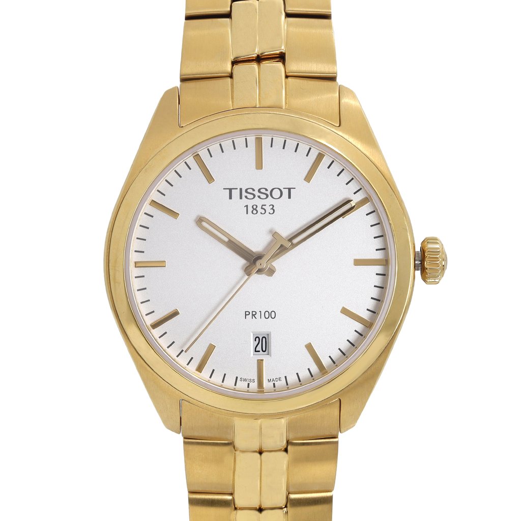Up Close Front Facing Picture Of Tissot T101.410.33.031.00 Stainless Steel Watch Pre Owned Condition