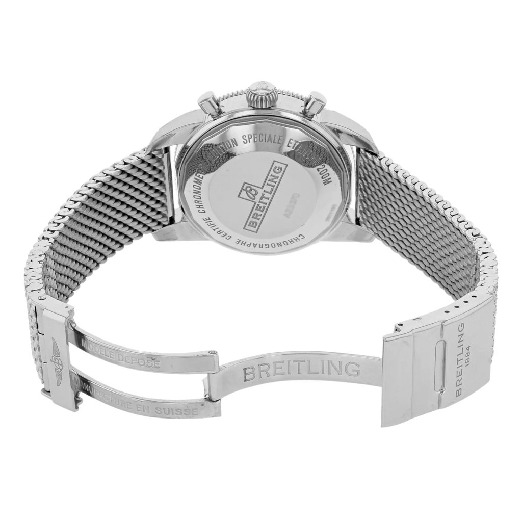 Back View Of {Caseback} Back Case And Open Stainless Steel Band Of Breitling A2337016/C856-154A Watch Display Model Condition