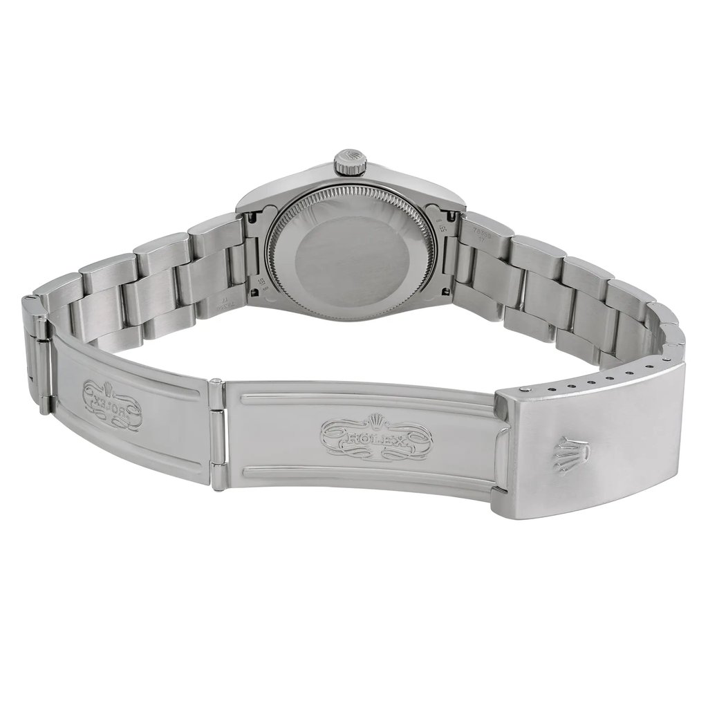 Back View Of Solid Back Case And Open Stainless Steel Band Of Rolex 68240 Watch Pre Owned Condition
