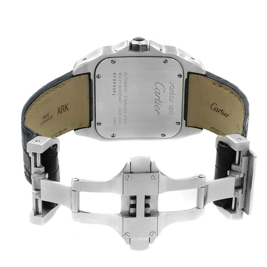 Back View Of {Caseback} Back Case And Open Leather Band Of Cartier W20073X8 Watch Pre Owned Condition