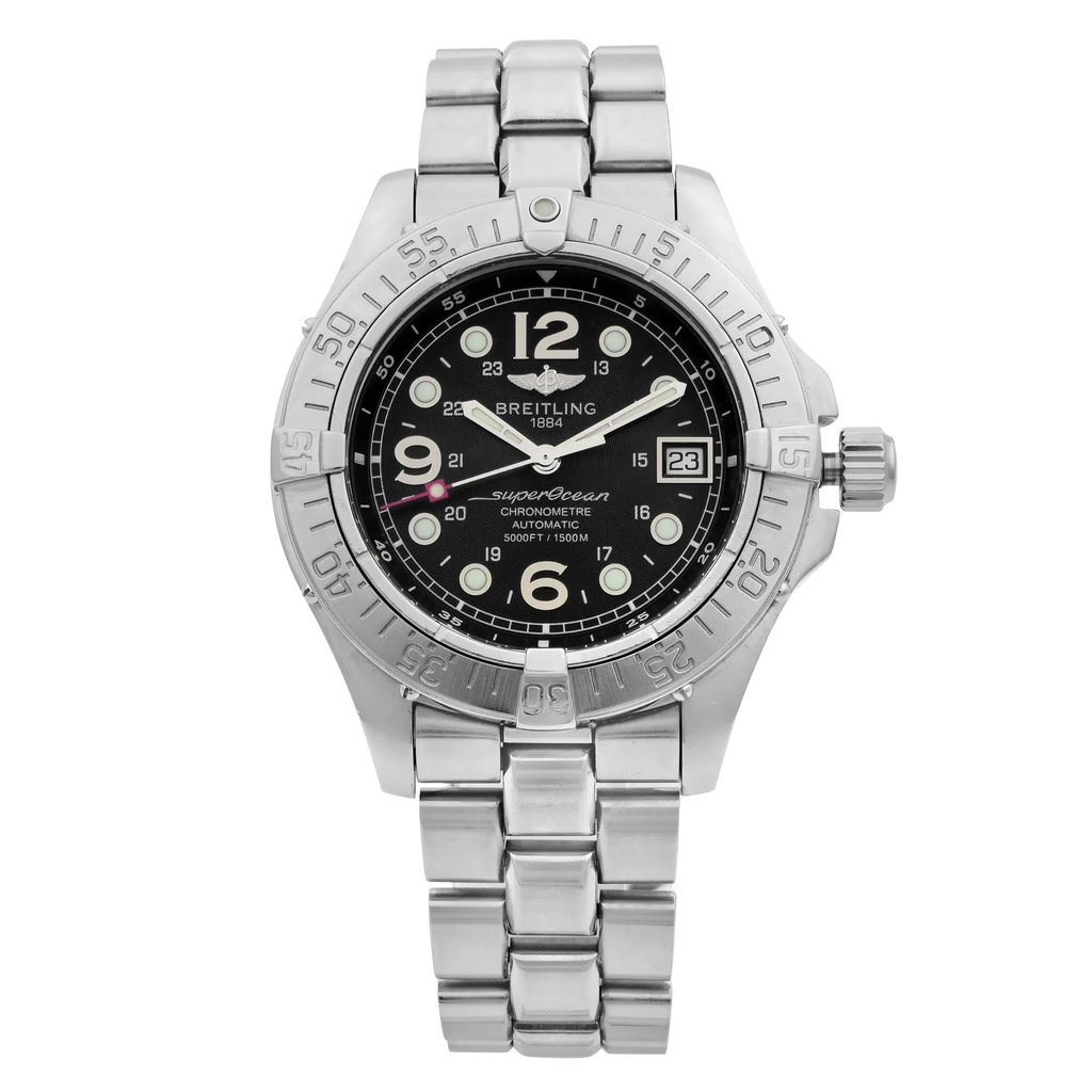 Front Full View Of Breitling A17360 Stainless Steel Watch Pre Owned Condition {Product Condition}