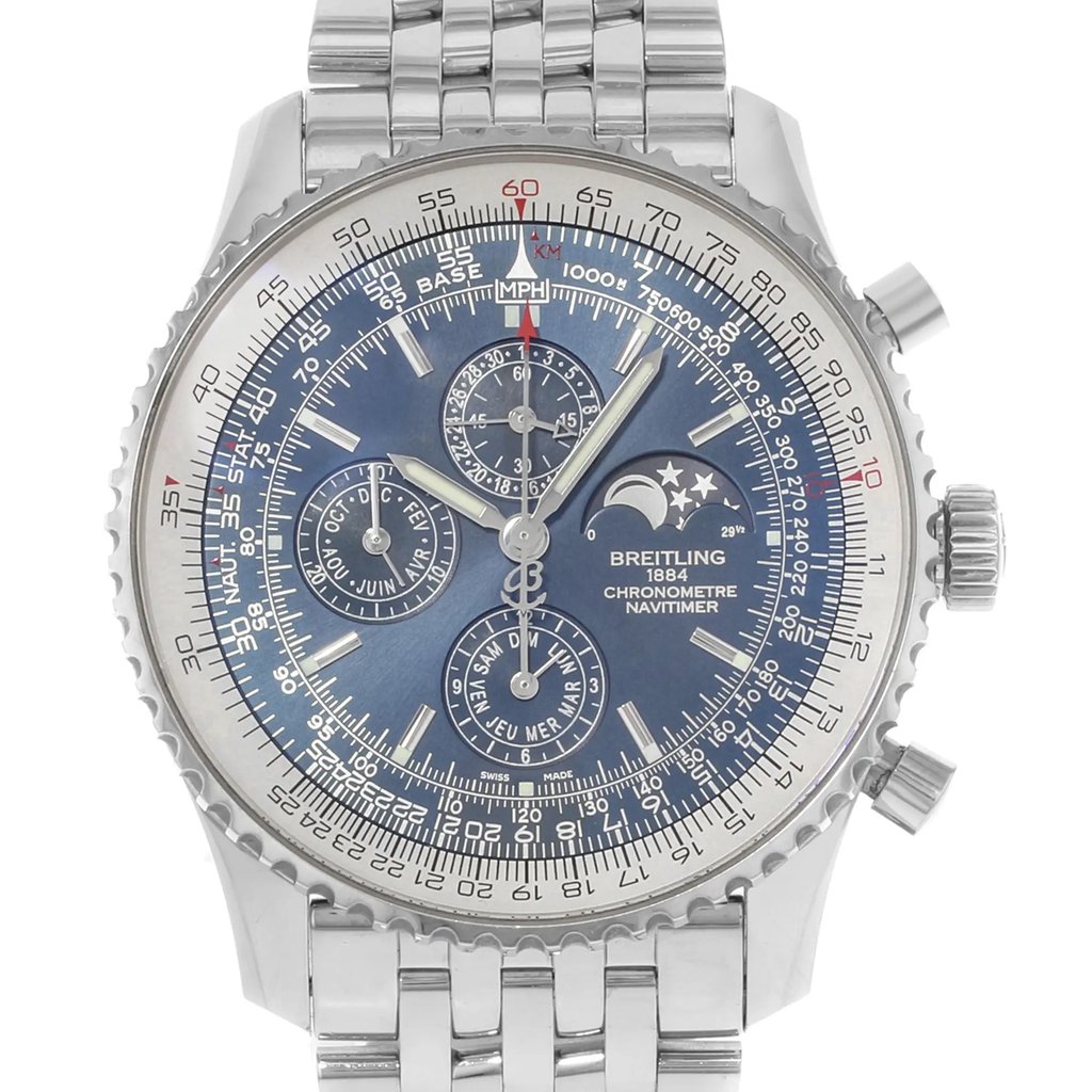 Up Close Front Facing Picture Of Breitling A1937012/C883-443A Stainless Steel Watch Pre Owned Condition