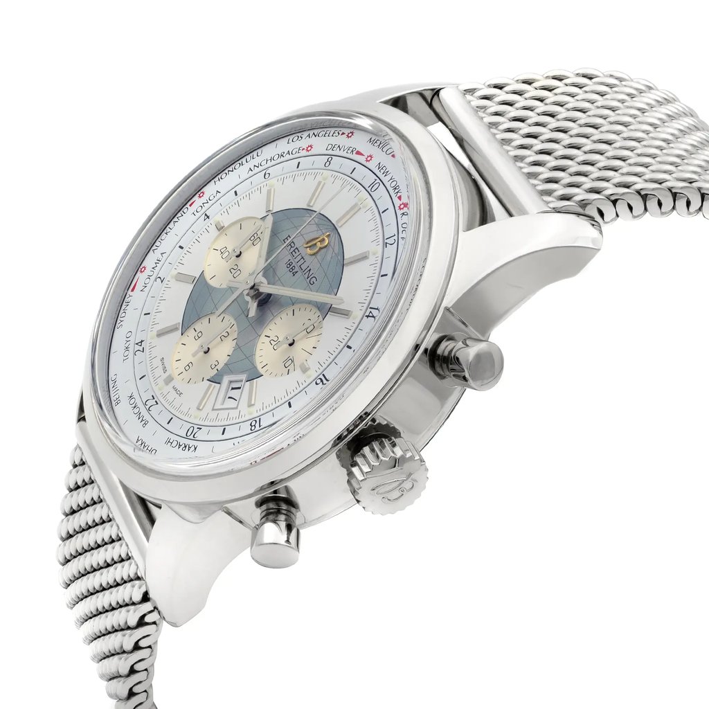 View Of Crown Facing Side Of Breitling AB0510U0-A732-152A Stainless Steel Watch Display Model Condition