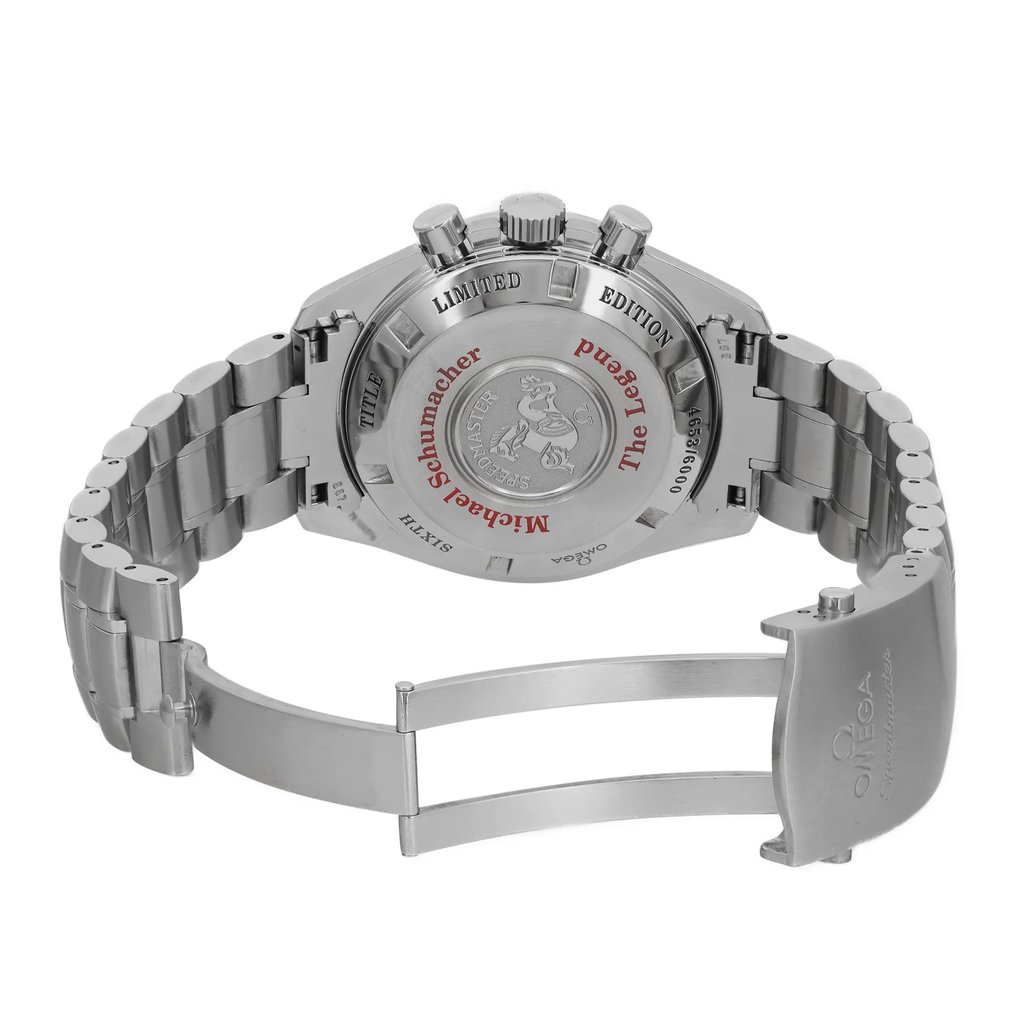 Back View Of Screwback Back Case And Open Stainless Steel Band Of OMEGA 3559.32.00 Watch Pre Owned Condition