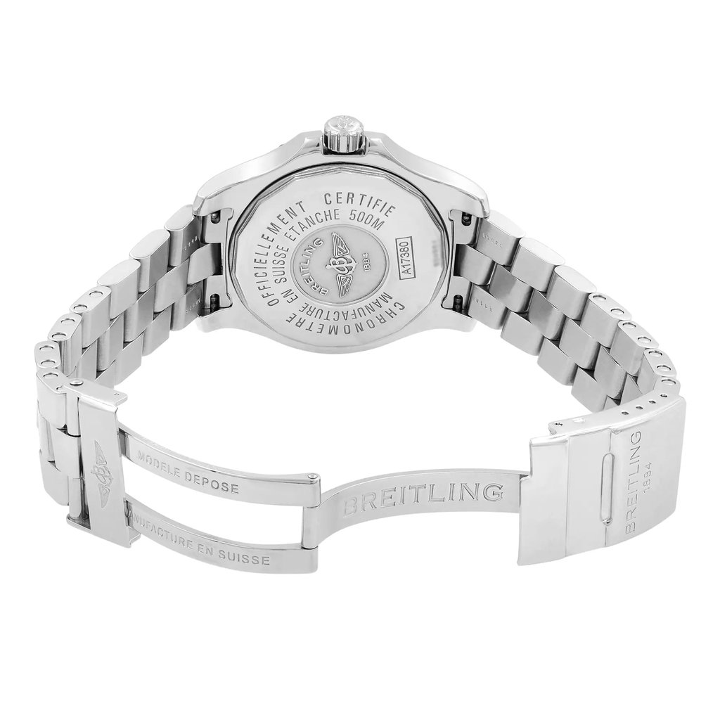 Back View Of {Caseback} Back Case And Open Stainless Steel Band Of Breitling A17380 Watch Pre Owned Condition