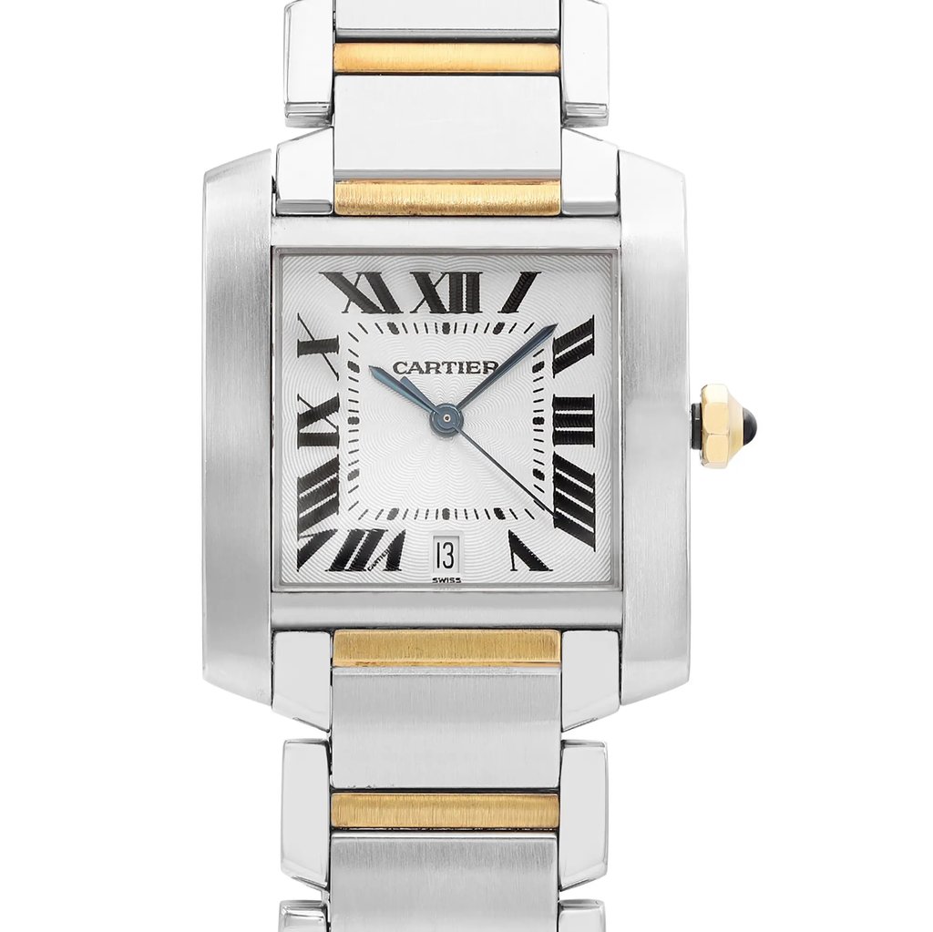 Up Close Front Facing Picture Of Cartier W51005Q4 Stainless Steel Watch Pre Owned Condition
