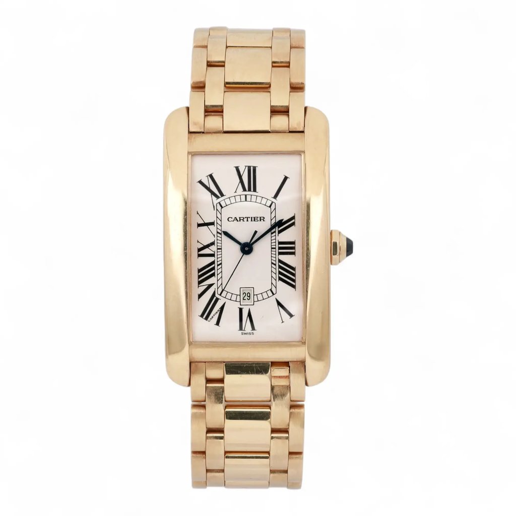 Front Full View Of Cartier 1740 Yellow Gold Watch Pre Owned Condition Good