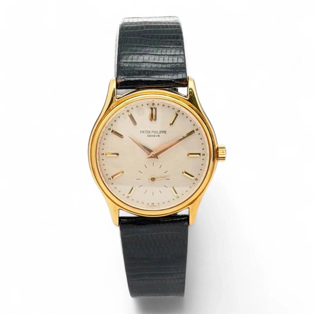 Front Full View Of Patek Philippe 3923J Yellow Gold Watch Pre Owned Condition Good